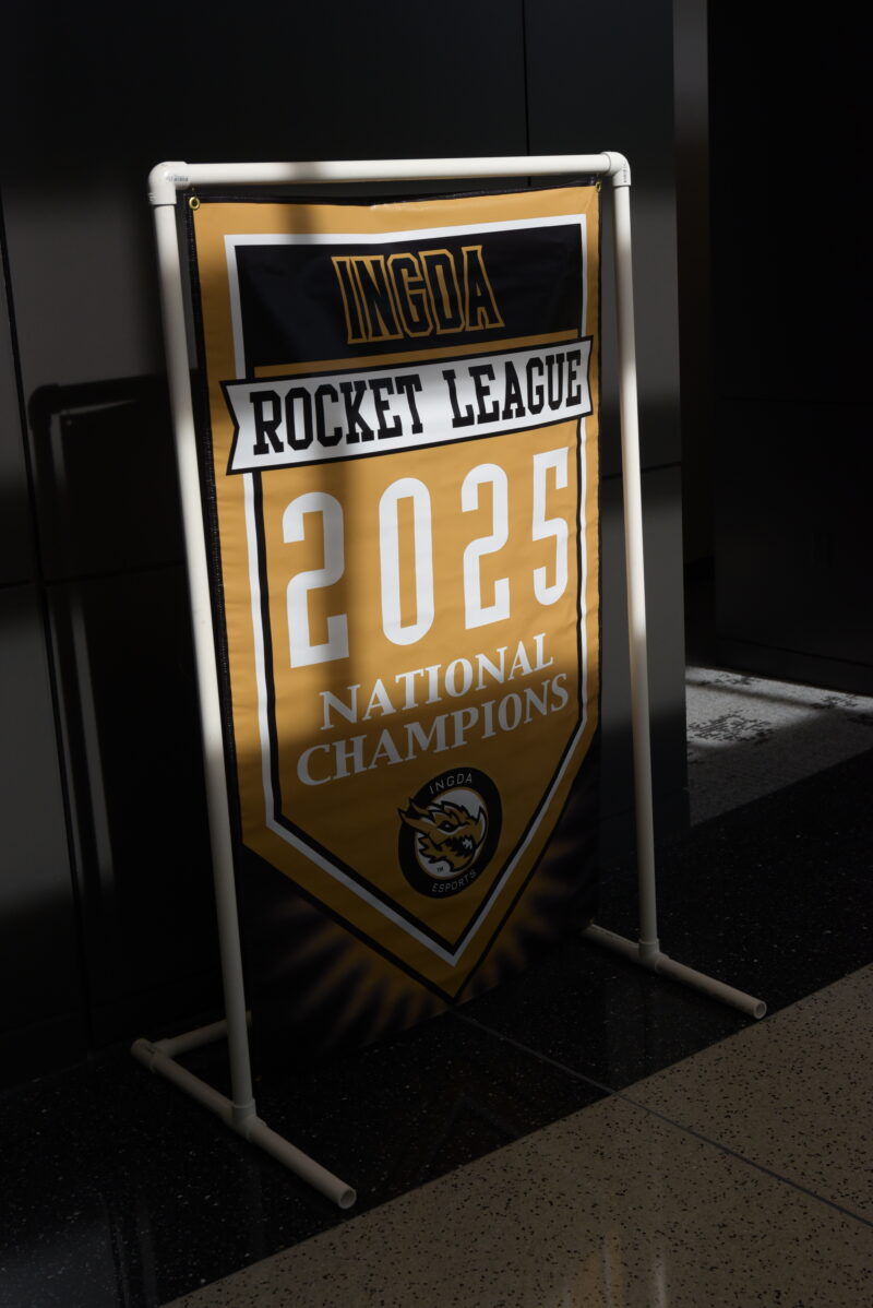 Banner celebrating the 2025 National Champions of the Rocket League, featuring the INGDA esports logo and vibrant colors.